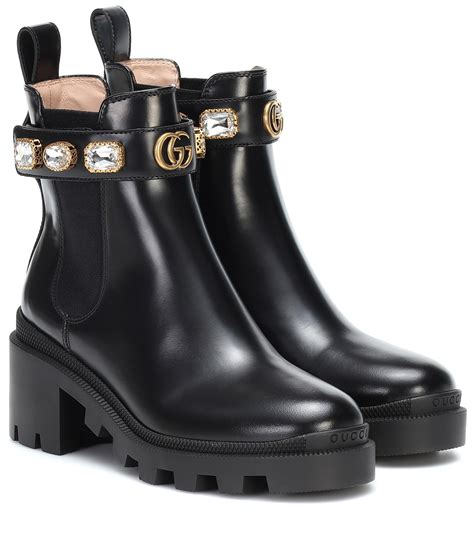 gucci trip boots with jewels|Gucci embellished leather ankle boots.